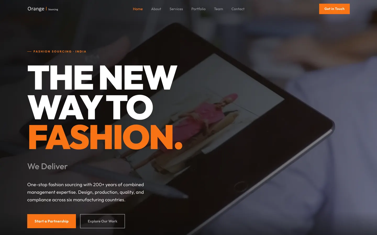 Orange Sourcing homepage on a desktop screen